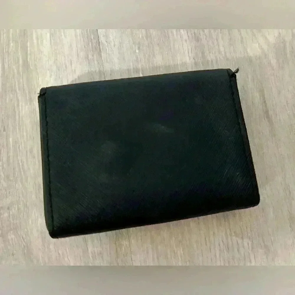 Kate Spade New York Black Saffiano Leather Trifold Wallet Coin Purse Snap